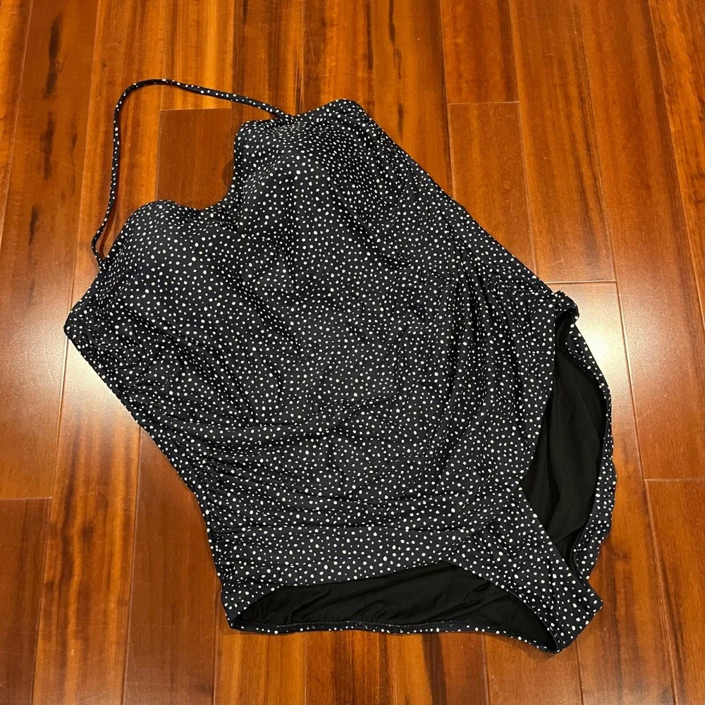 J.Crew One Piece‎ Swimsuit Navy Blue White Polka Dot Halter New NWT Plus Size 22